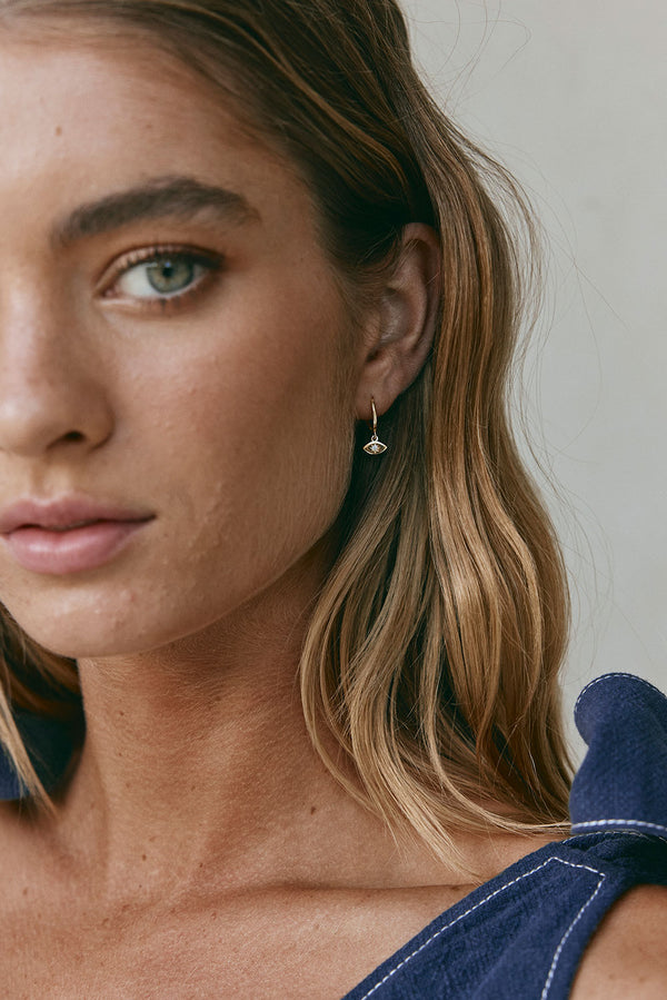 18K Gold Plated Star Gemstone Orb Huggie Earrings