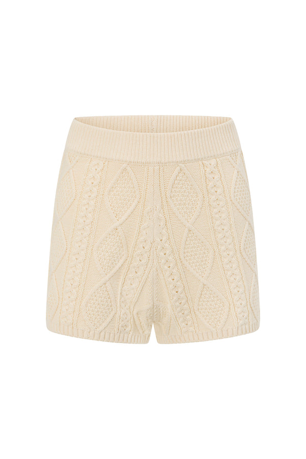 Cream Cable Knit High Waist Holli Shorts