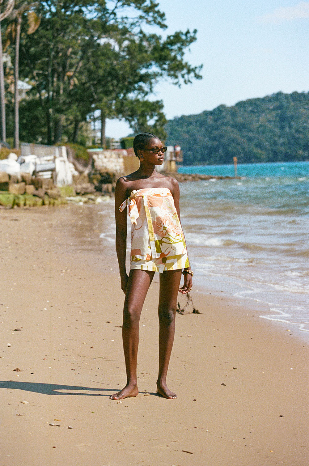 Orange Thalassa Rust Print Strapless Tie Elexus Top