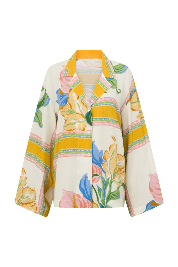 White and Yellow Botanique Button-Up Keziah Top