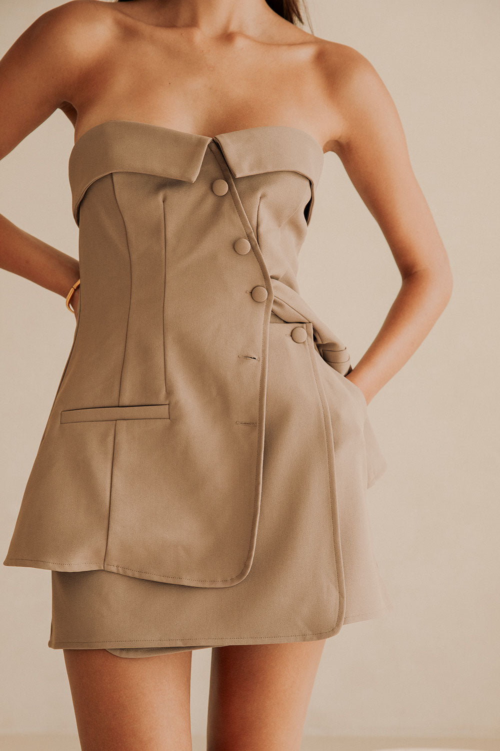 Brown Tailored High Waist Wrap Mini Lavara Skirt