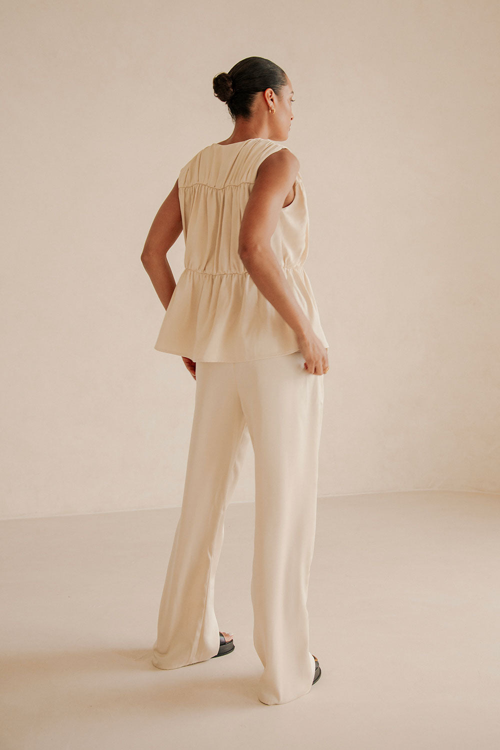 Beige Elastic Drawstring Pocket Juliette Pants