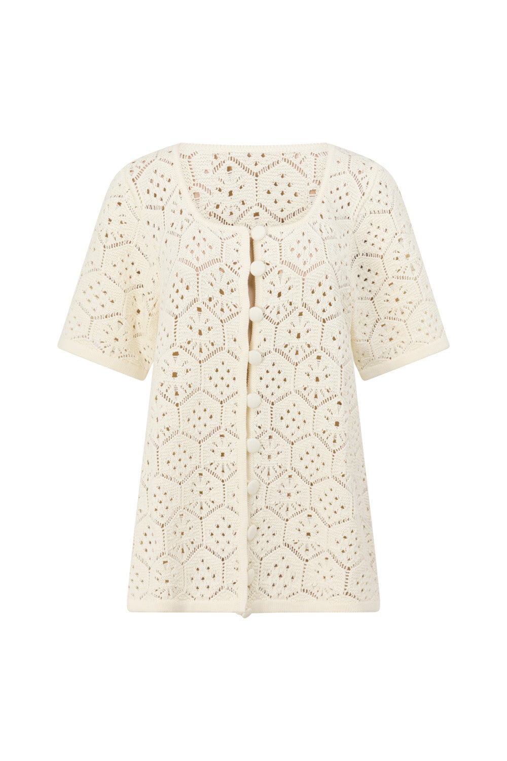 Cream Crochet Knit Button Up Umiko Top
