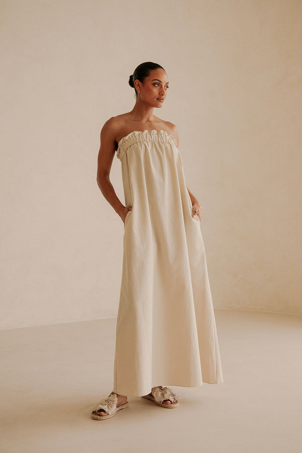 Beige Strapless Maxi Lila Dress