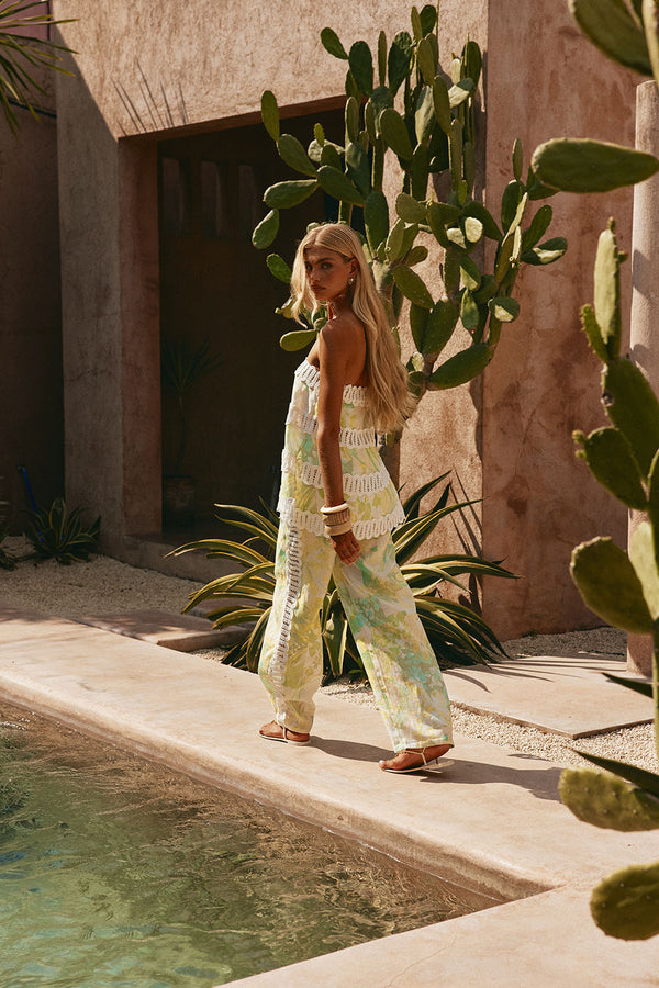 Green Fiore Festivio Print Wide Leg Orion Trouser Pants