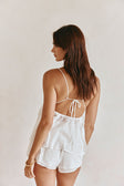White Strappy V Neck Overlay Frill Samah Playsuit