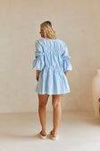Ava Flounce Long Sleeve Mini Tie Dress - Blue