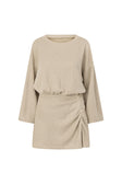 Khaki Long Sleeve Split Mini Corinna Dress