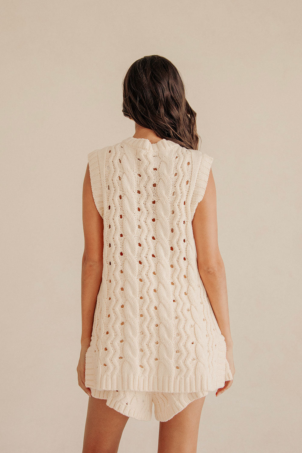 Cream Cable Knit High Waist Elastic Jenna Shorts