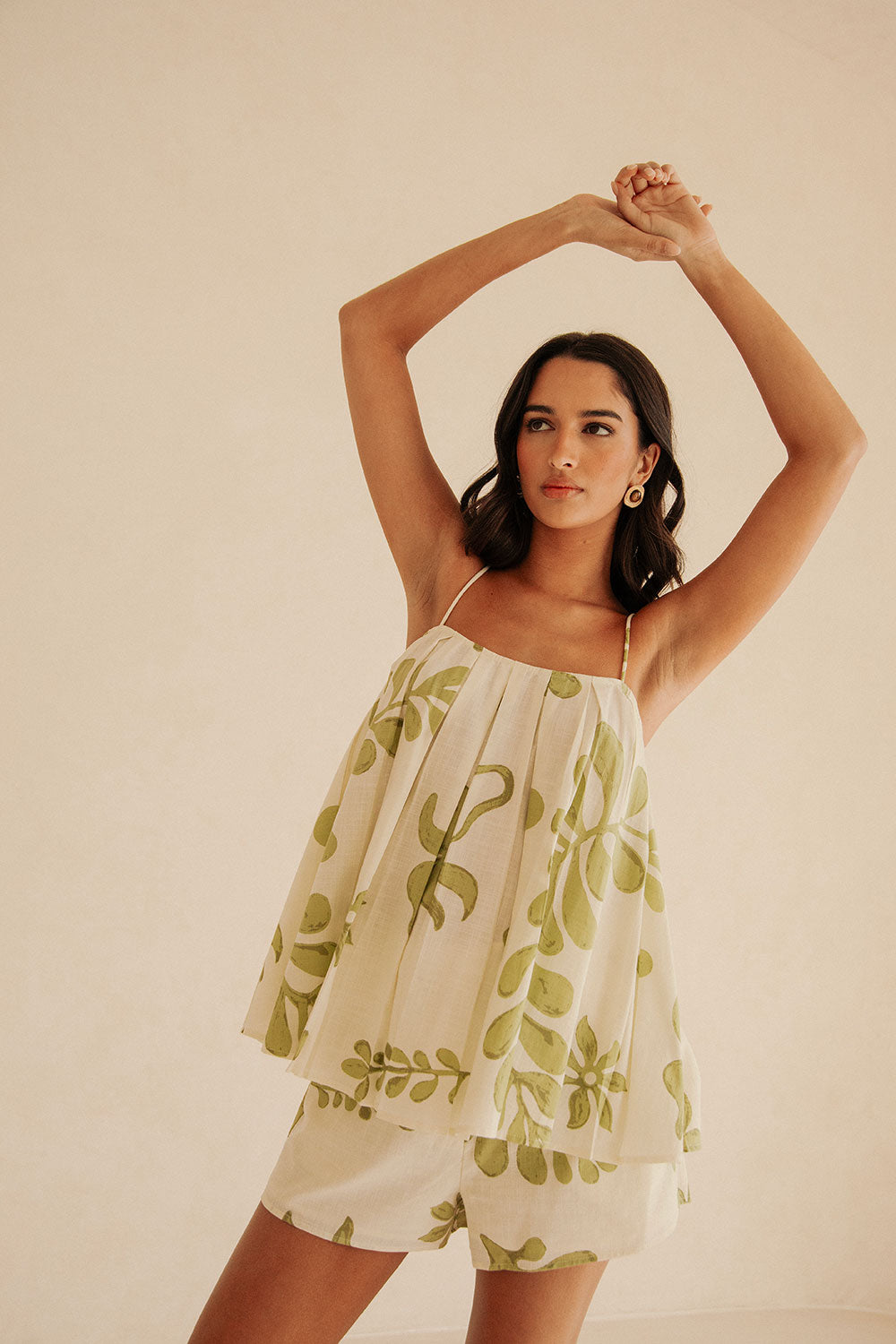 White And Green Floral High Waist Pocket Ali Shorts