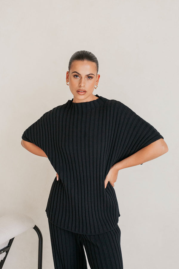 Celine Knit Ribbed Top - Black