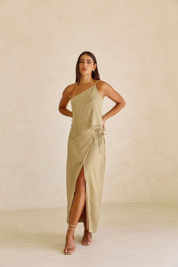 Green Drawstring Split Maxi Bria Skirt