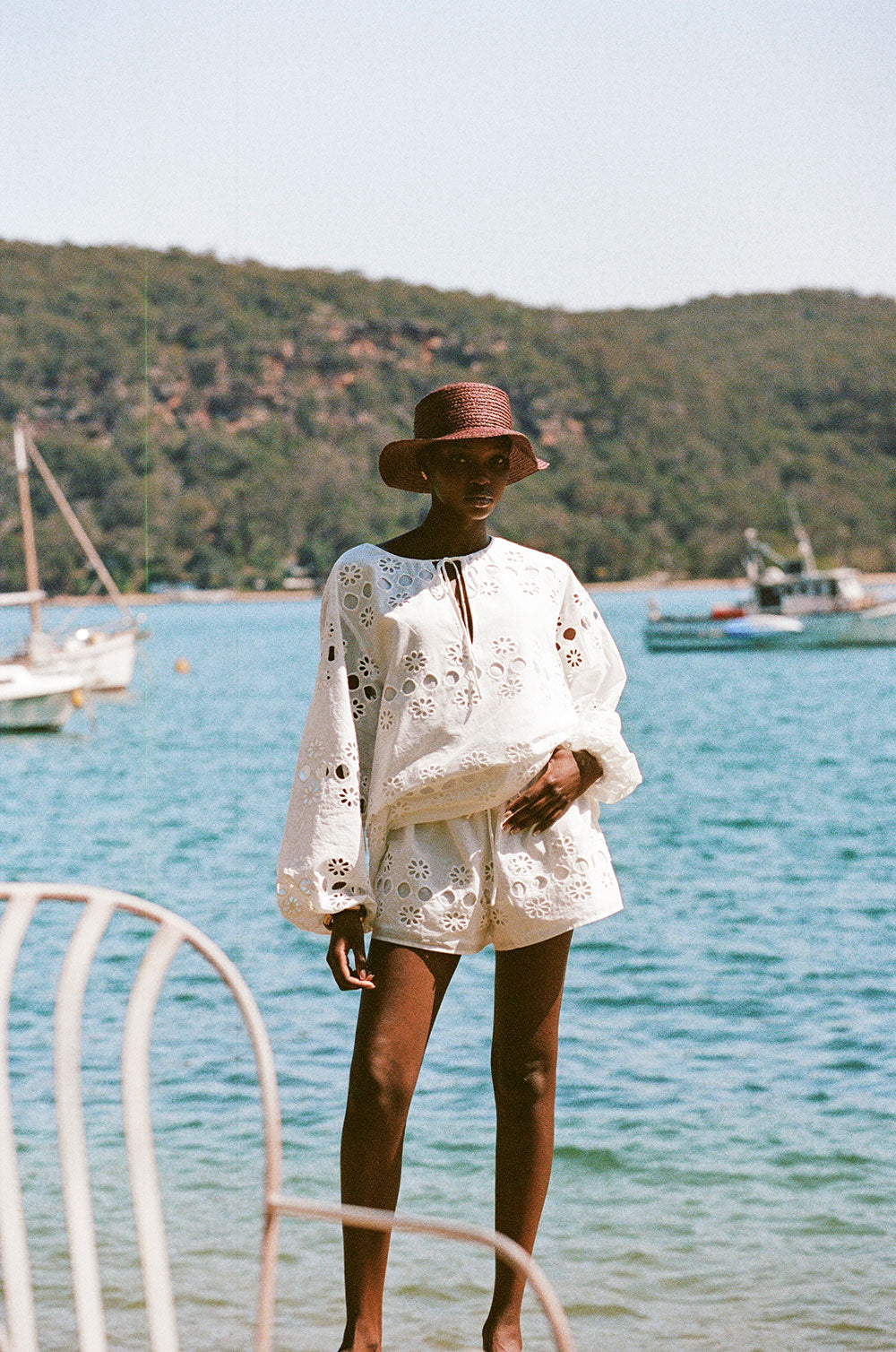 White Embroidered Drawstring Paras Shorts