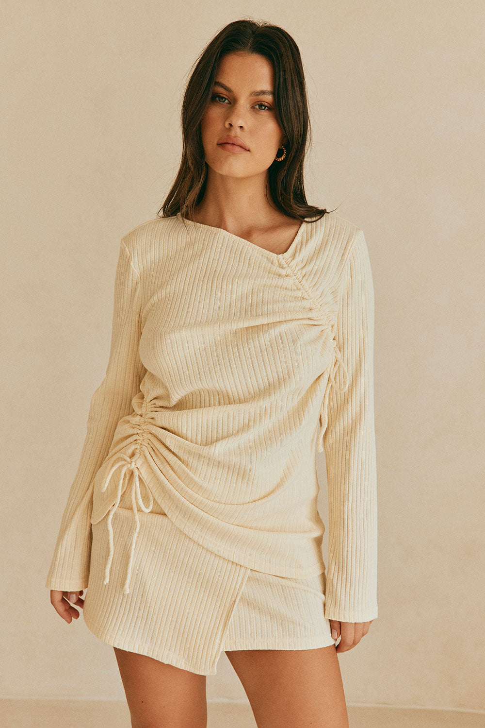 Cream Ribbed Wrap Panel Mini Eryn Skirt