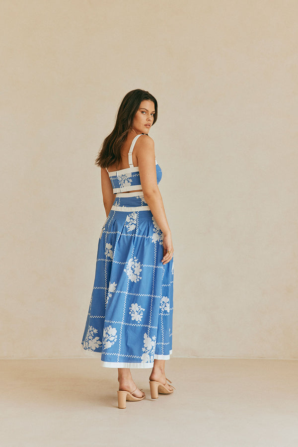 Blue and White Check Flower Estelle Crop Top