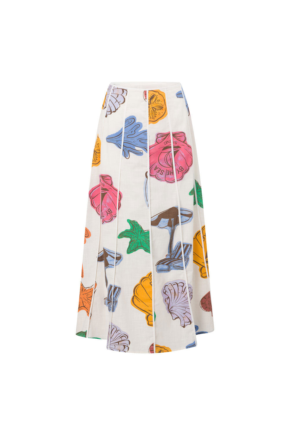 Audrey Panelled  Maxi Skirt - By The Sea Print White, Blue, Orange, Yellow, Pink, Green, Tropical