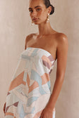 White Halcyon Print Strapless Maxi Noah Dress