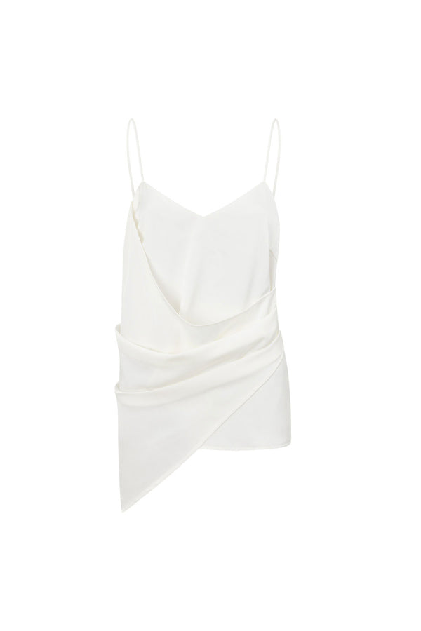Ivory Strappy Plunge V Neck Asymmetric Zarah Top