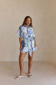 Blue Bouquet Blu Print Button Up Mini Daria Dress