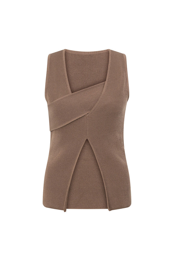 Bridget Split Knit Top - Chocolate Brown