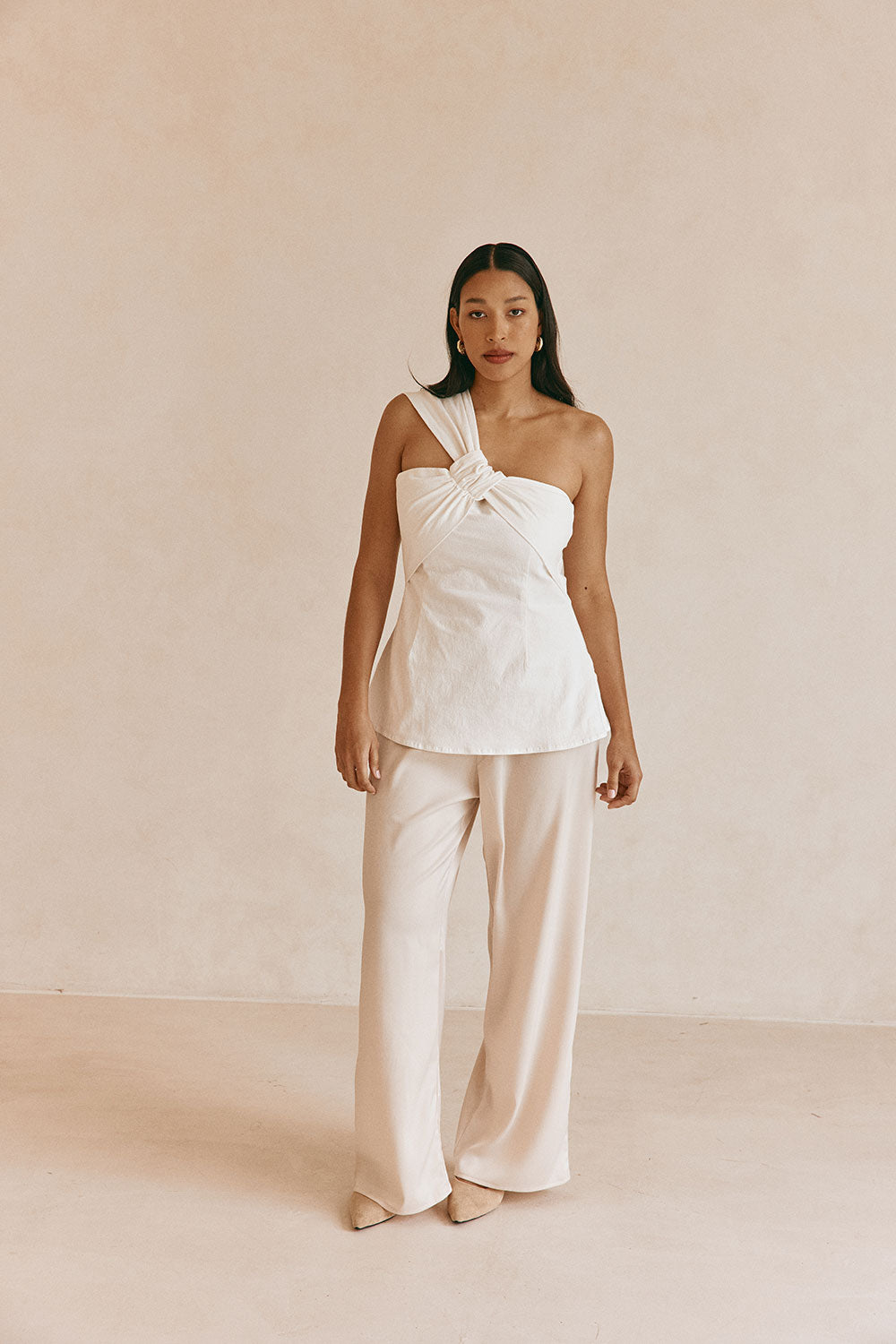 White Cotton One Shoulder Vivia Top