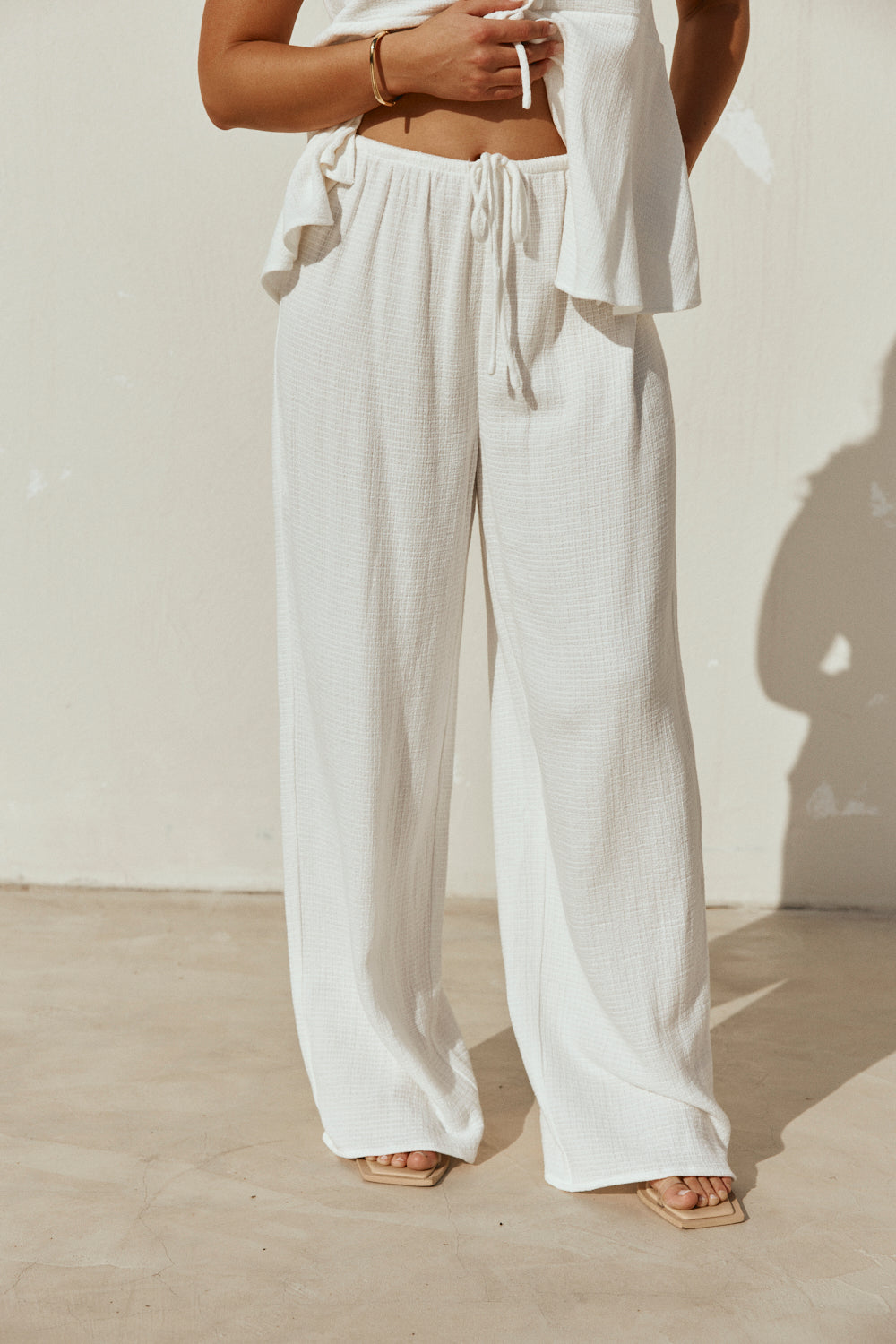 White Cotton Drawstring Saskia Pants