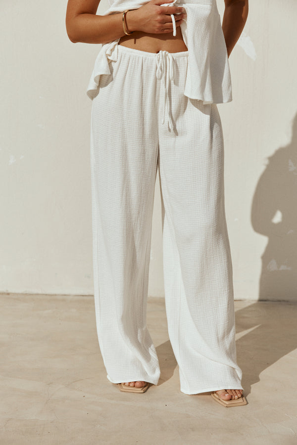 White Cotton Drawstring Saskia Pants