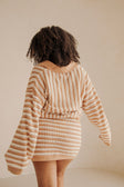 Bryn Stripe Long Sleeve Collared Knit Top - Orange, White