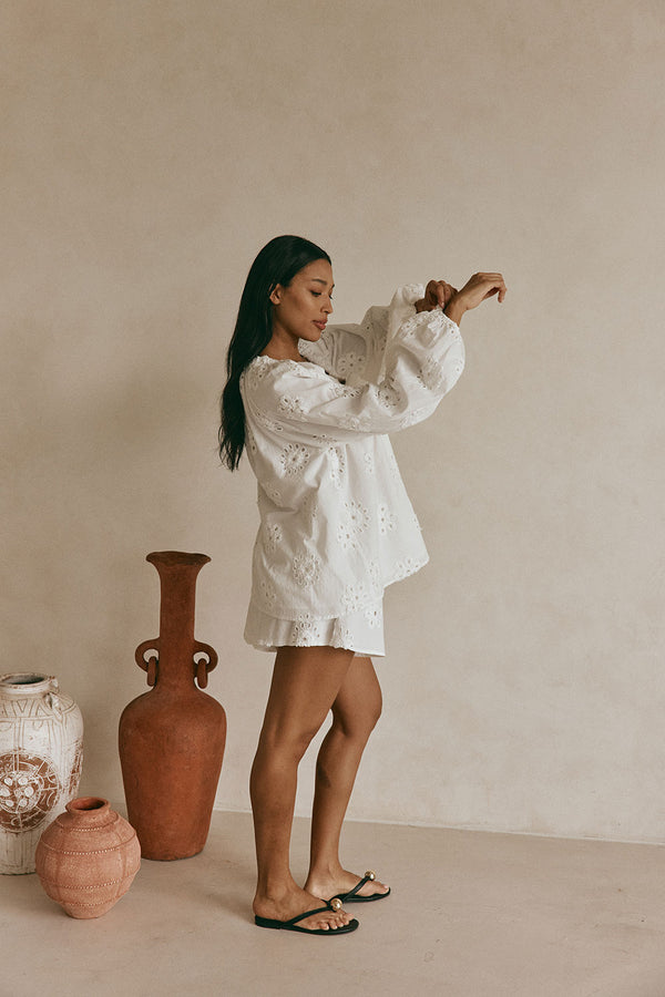 White Broderie Puff Sleeve Aveline Top