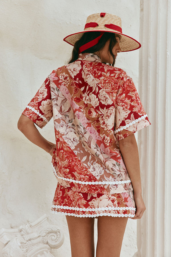 Red Floral Solafleur Print Button Up La Dolce Vita Shirt