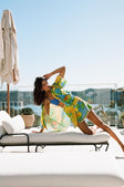 Cascade Button Up Short Sleeve Top - Green, Blue & Orange Morning Yellow Print