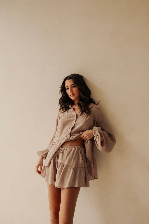 Mushroom Brown Drawstring Panelled Huxley Shorts