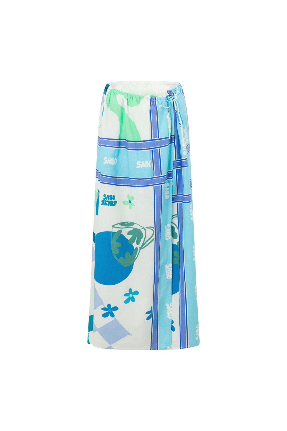 Naya Wrap Maxi Skirt - Scarf Azure, Blue, Green, White