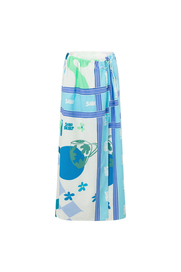 Naya Wrap Maxi Skirt - Scarf Azure, Blue, Green, White