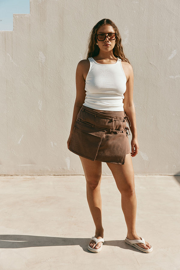 Chocolate Brown Tie Mini Luna Skirt
