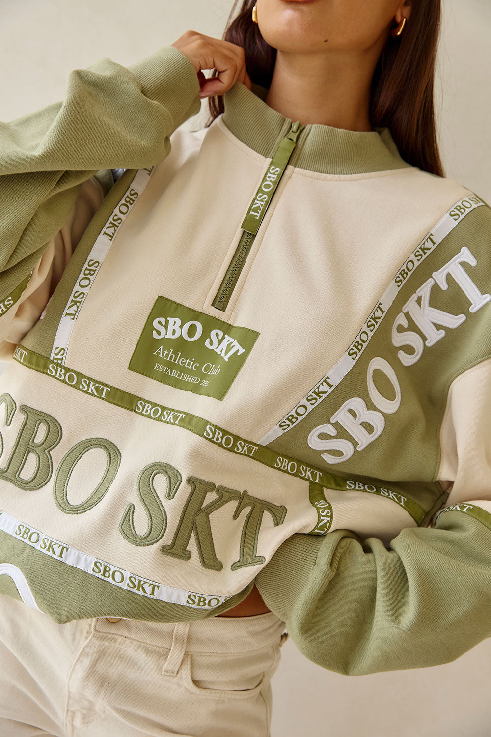 Berlin Vintage Oversized Sweater - Terry Green, Cream, White