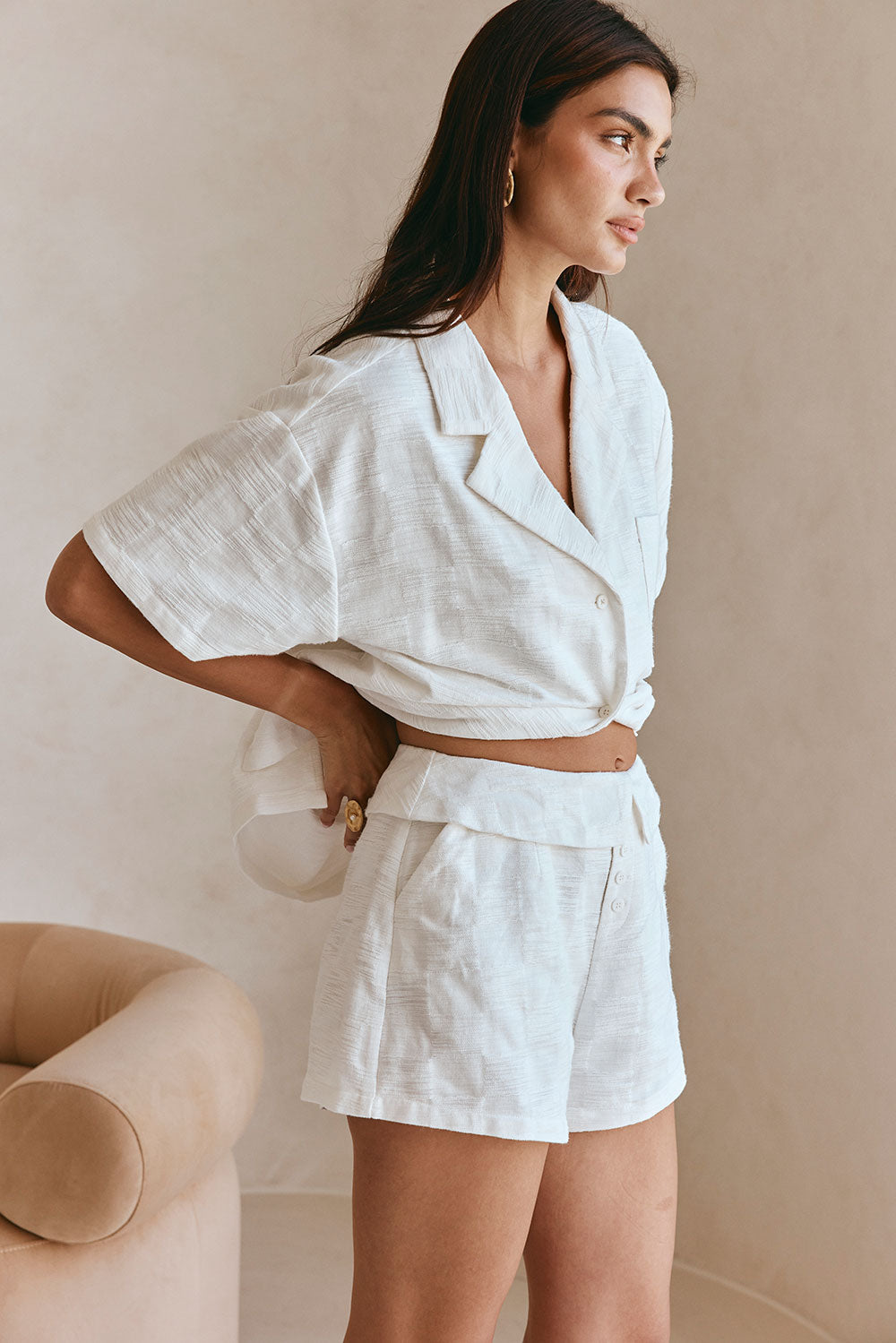 White Fold High Waist Pocket Cena Shorts