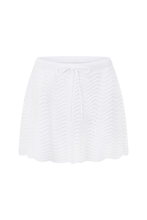 White Wave Knit Drawstring Mini Leah Skirt