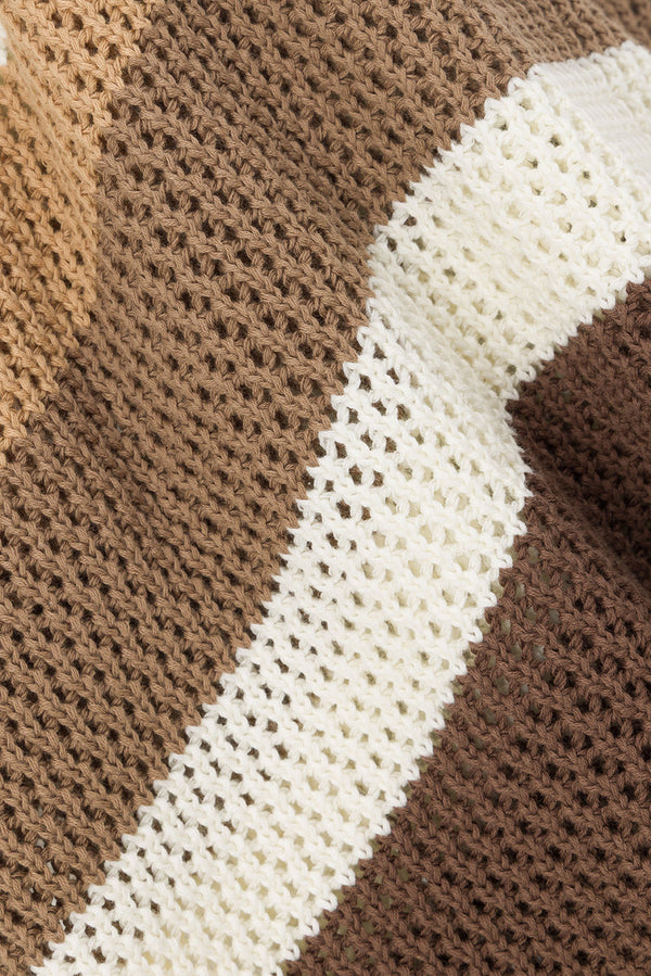 White and Brown Stripe Knit A Line Maxi Damaris Skirt