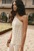 Beige Textured Knit One Shoulder Asymmetric Amirah Top