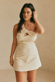 Beige One Shoulder Cutout Mini Knot Dimmi Dress