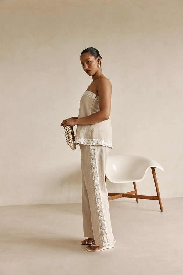 Beige Vintage Lace Detail Strapless Millie Top