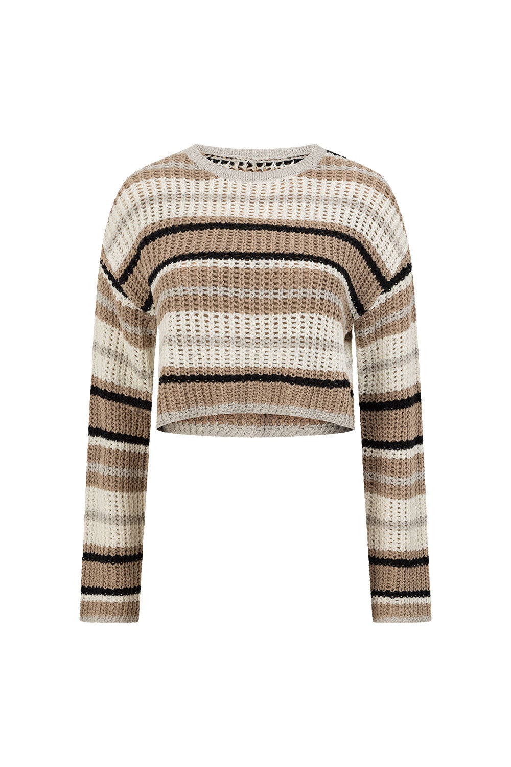 Tan and White Stripe Long Sleeve Palma Crop Top