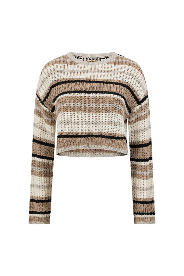 Tan and White Stripe Long Sleeve Palma Crop Top