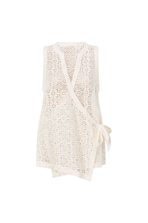 White Crochet Style V Neck Wrap Alina Skirt