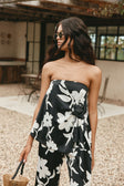 Black Alma Caroline Floral Print Strapless Heidi Jumpsuit