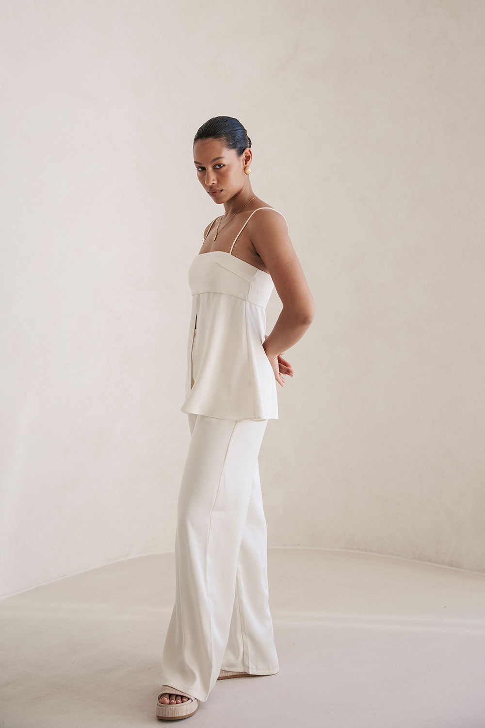 Cream High Waist Pocket Xandra Pants