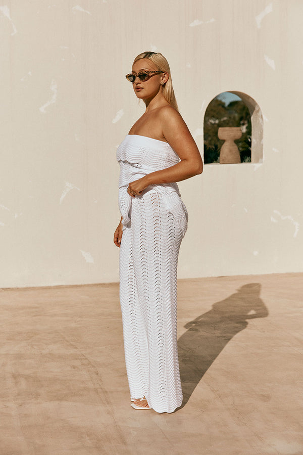 White Wave Knit High Waist Kama Pants