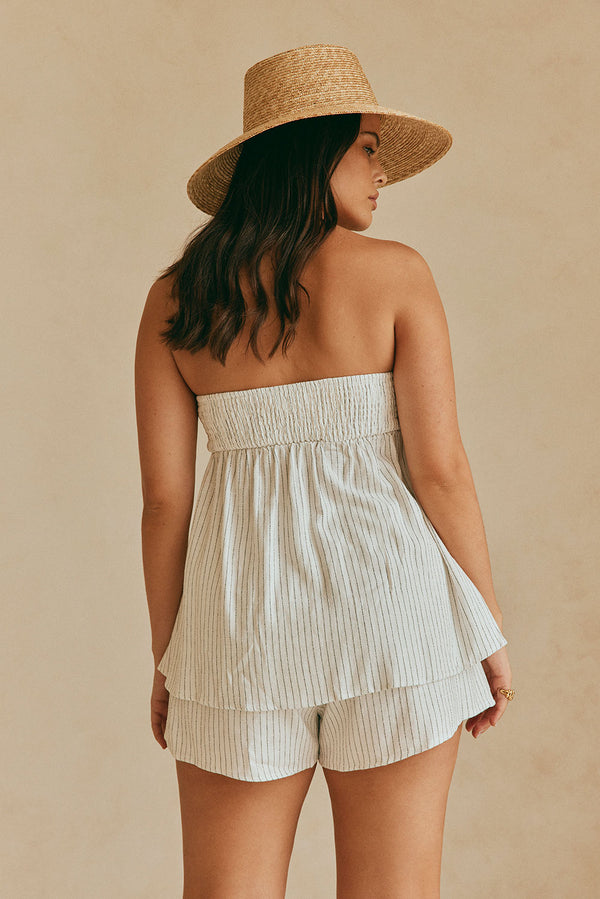 Maeve Tie Strapless Playsuit - Black & White