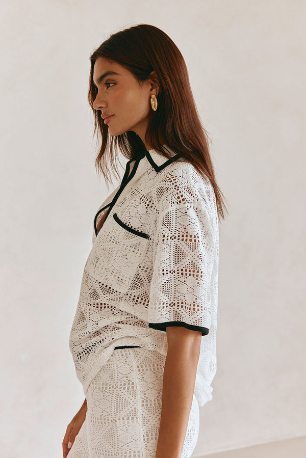 White Lace Collar Short Sleeve Ariana Top